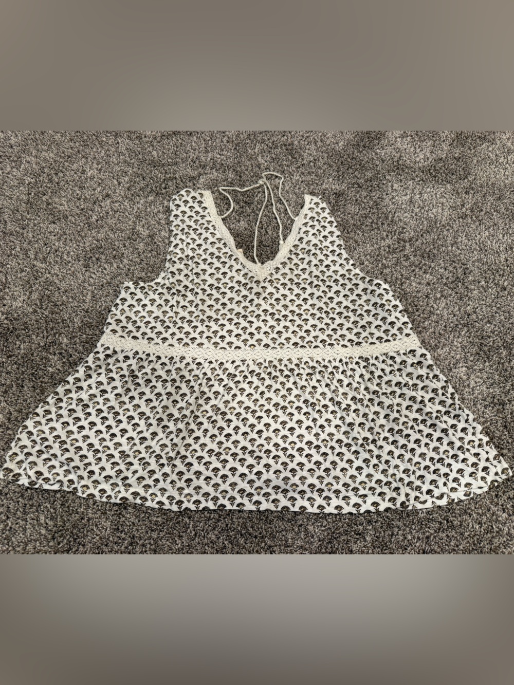 Lucky Brand XL Boho Floral Sleeveless Tank Top Crochet Trim Tassel Tie NWOT